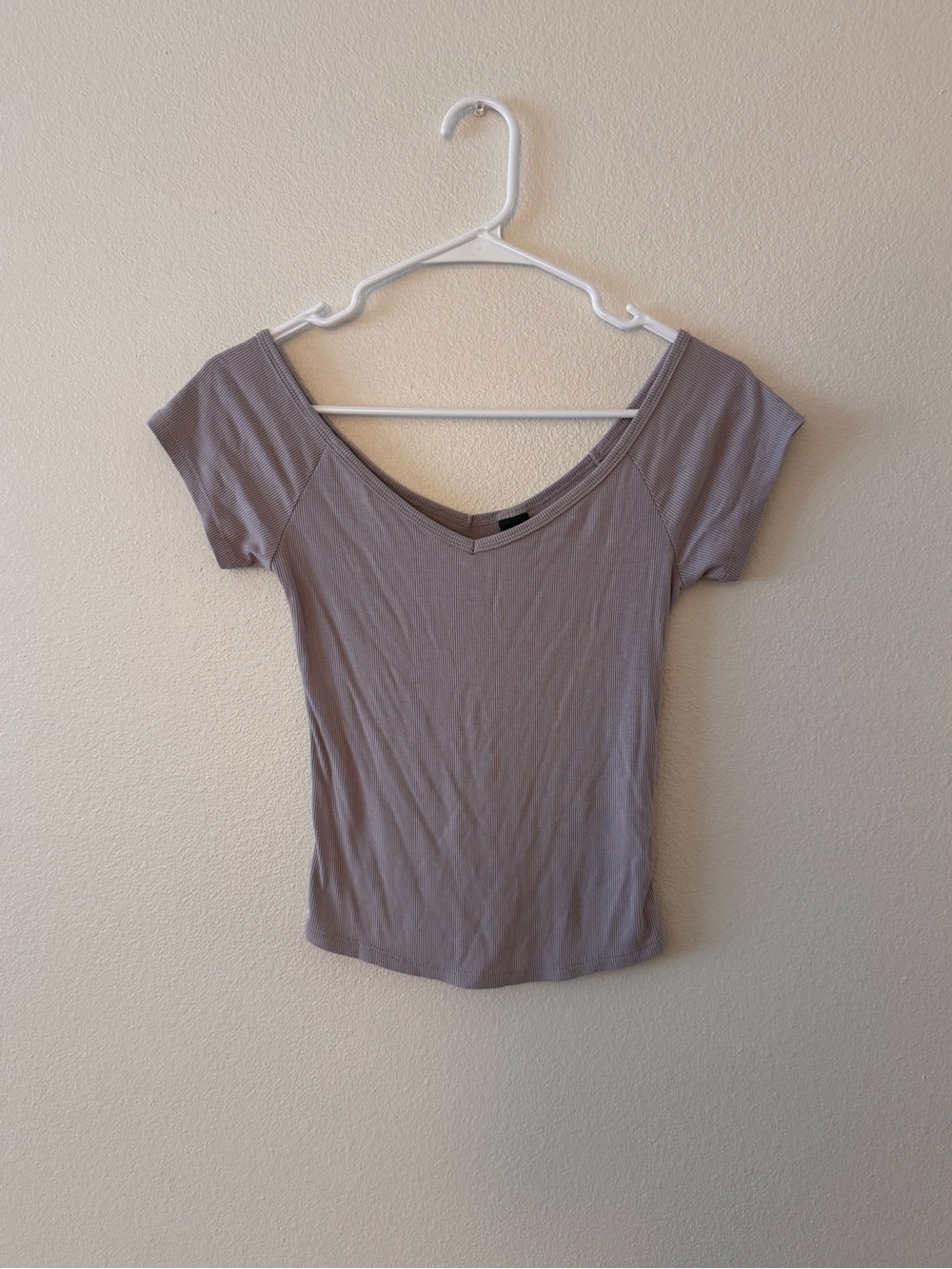wild fable Ribbed V-Neck Short Sleeve Top - Mauve Taupe